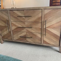 Hardwood dresser - 3 Drawers + 2 3-shelf Cabinets 