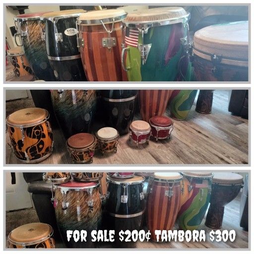CONGAS, BONGOS, TIMBALES , TAMBORA