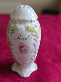 French Powder Decanter ' Poudre ' Powder Shaker Porcelain Clay Rose 6.5 " Tall