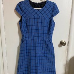 J. Crew A-line blue dress, windowpane tweed, size 6