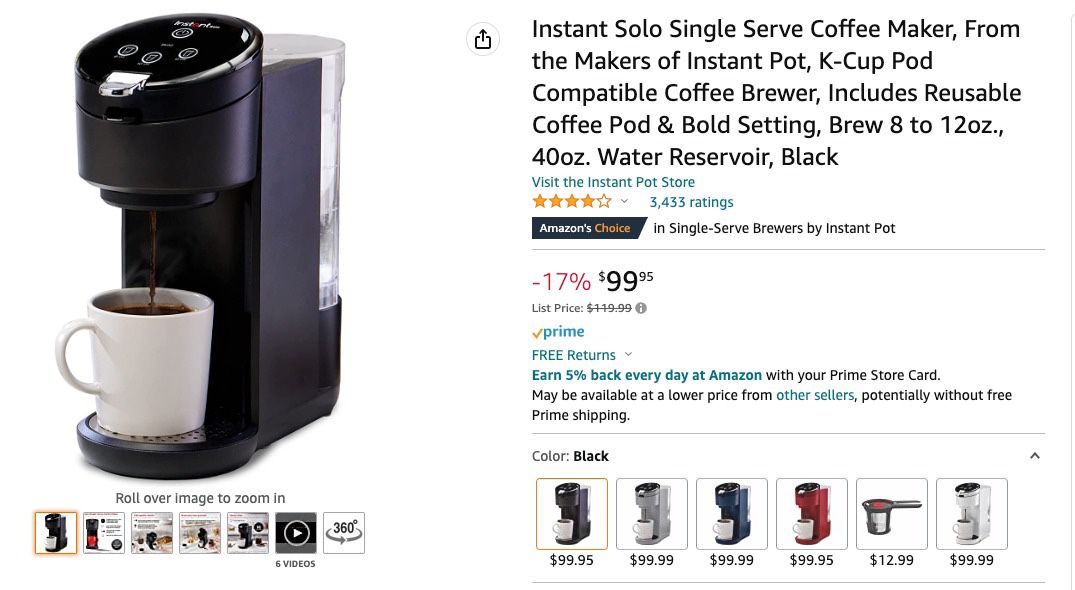 Instant Solo Single Serve Coffee Maker in box