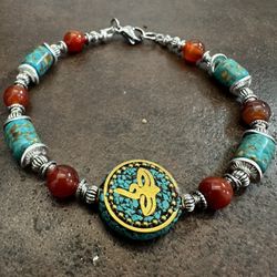 Turquoise and Carnelian Beaded Bracelet