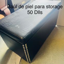 Baúl Storage Black Leather Finish