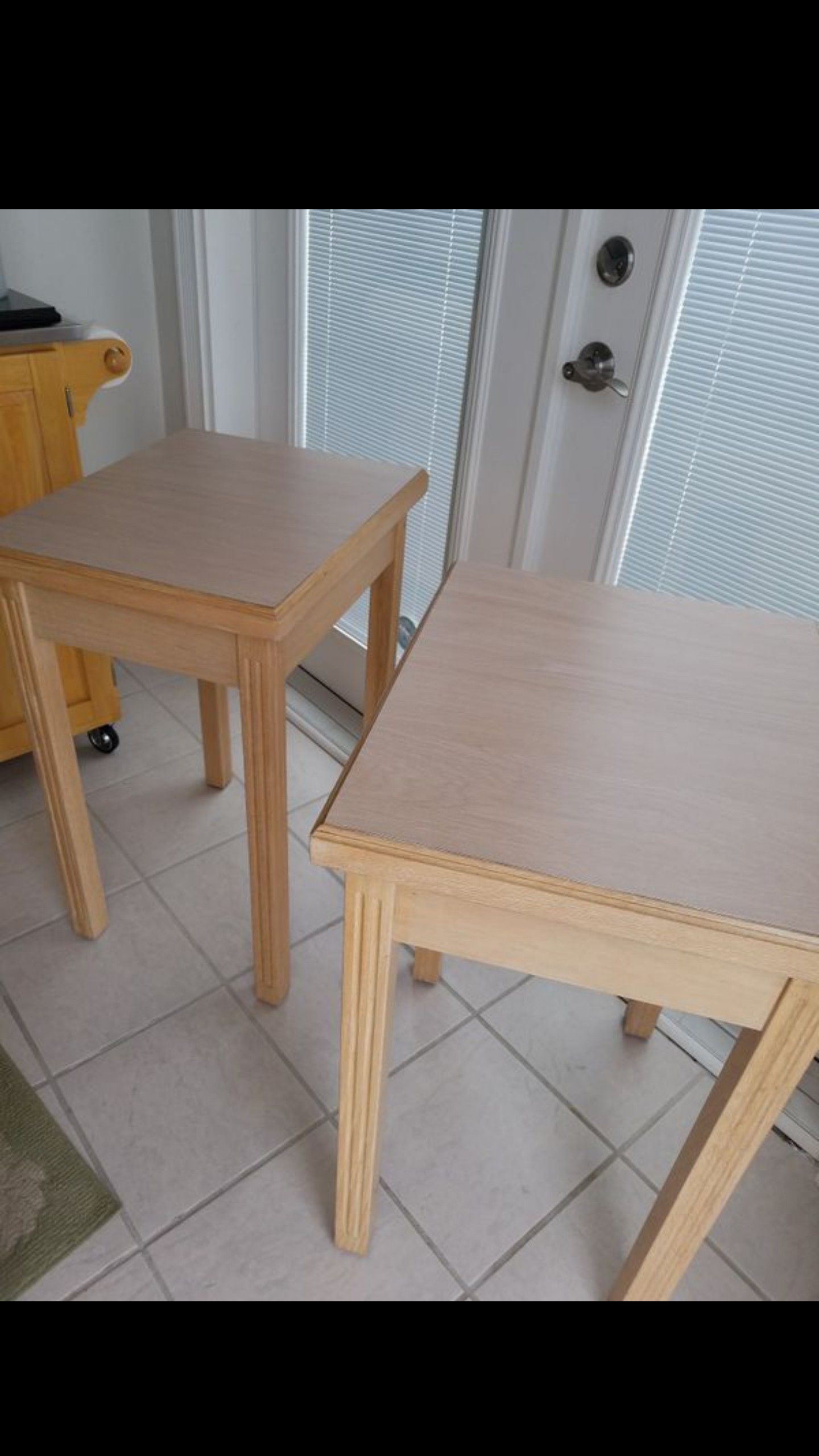 Set of 2 Tall Quality Solid Wood Tables with Durable Matching Formica Table Tops