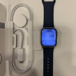 Apple Watch Series 9 GPS 41mm Silver Aluminum Case With Storm Blue Sport band  and Charger   1 year Apple warranty   Brand new 