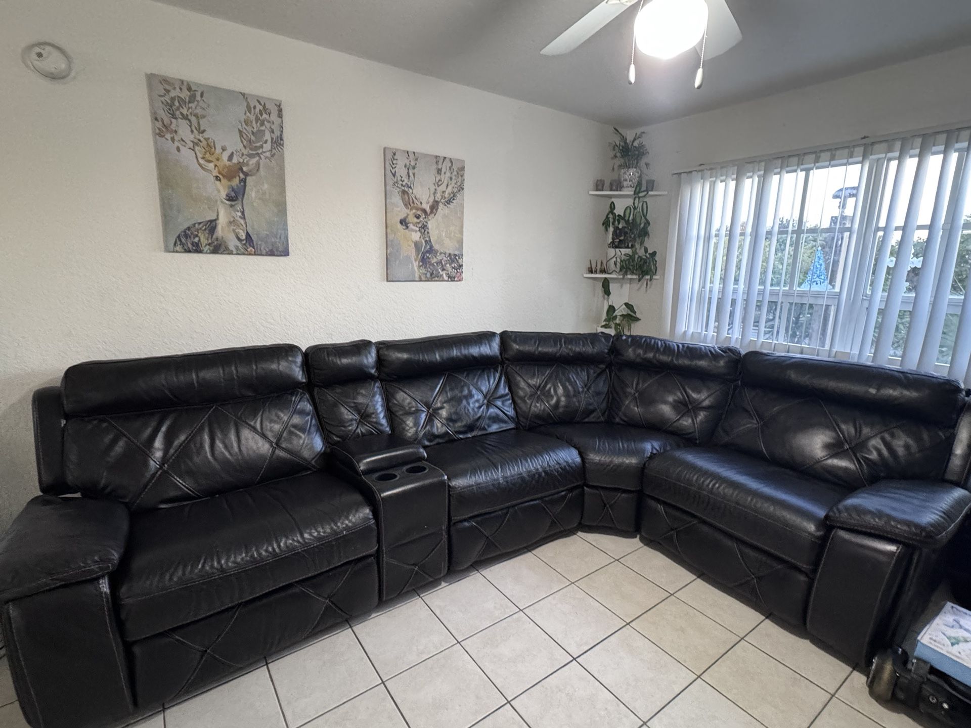 L-shaped Dark Brown Leather Electric Couch