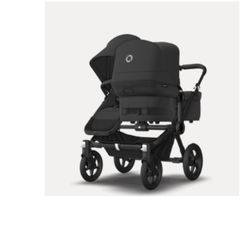 Bugaboo Donkey 5 Duo double stroller black base, midnight black fabrics, midnight black sun canopy And Bugaboo Donkey 5 Duo extension set RW fabric U 