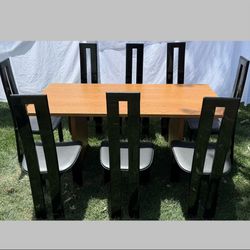 Wooden conference/dining table + 8 vintage  chairs