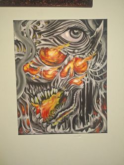 Skull with fire art