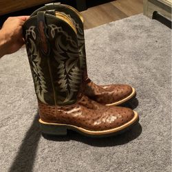 Men’s Dark Green And Brown Ostrich Boots (no Shoe Box) 