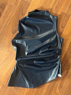 Navy Faux Leather Sleeveless Top