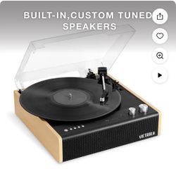 Record Player Victrola Eastwood 3-Speed Bluetooth Turntable with Built-in Speakers and Dust Cover | Upgraded Turntable Audio Sound | Black (VTA-72-BAM