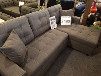 Brand new 85" x 57" grey linen storage sofa chaise
