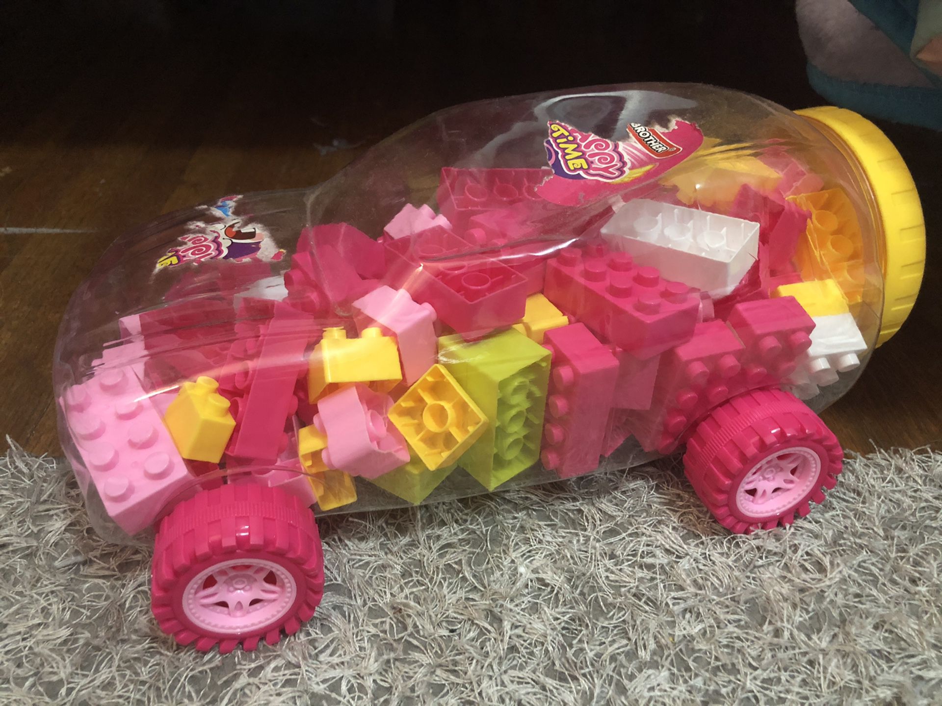 Legos in a car shape container