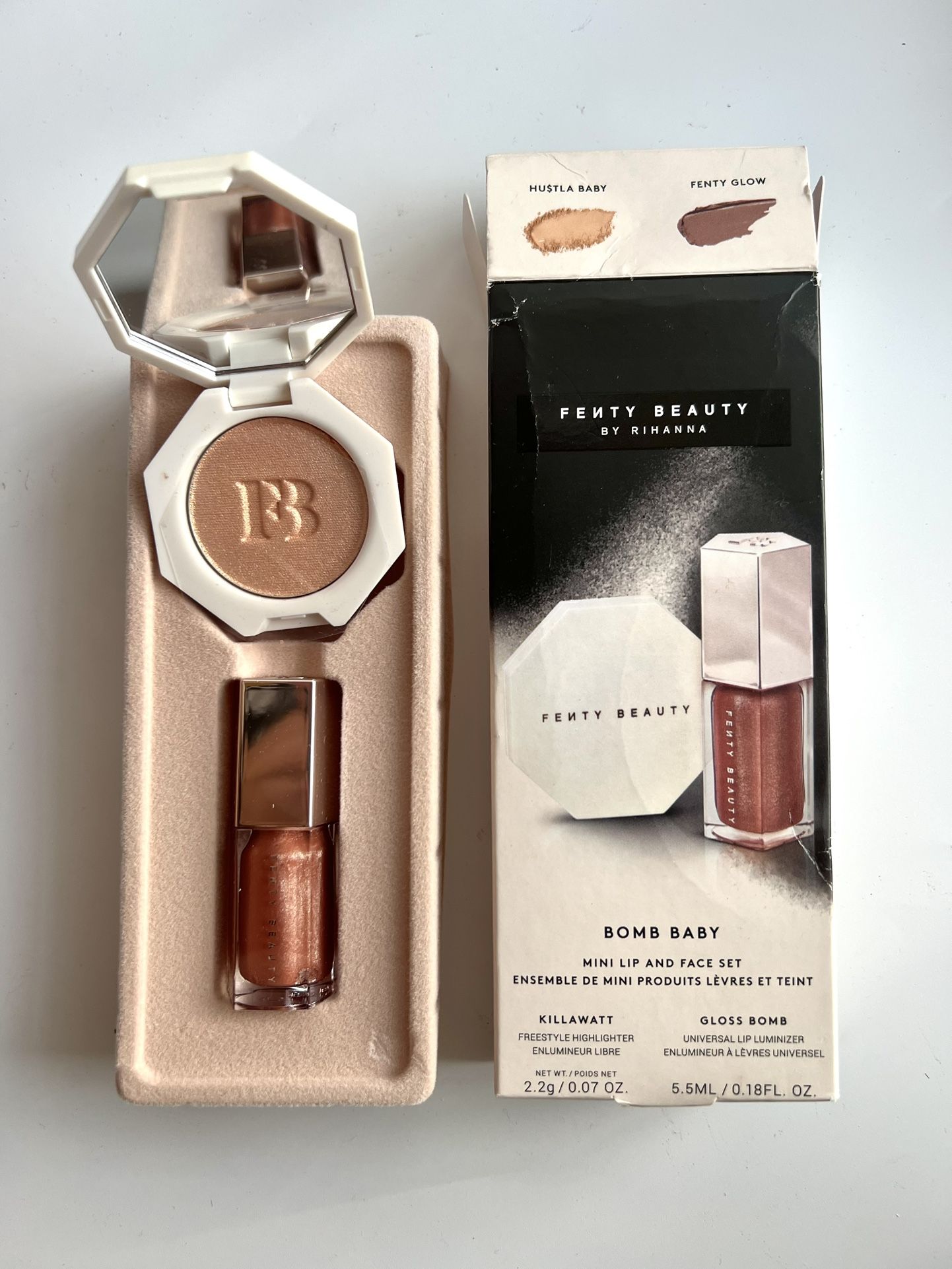 Fenty Beauty Bomb Baby Set Highlighter Hustla Baby Gloss Bomb Lip Fenty Glow NIB