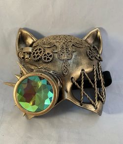 Steampunk cat half mask, gold Halloween accessory costume