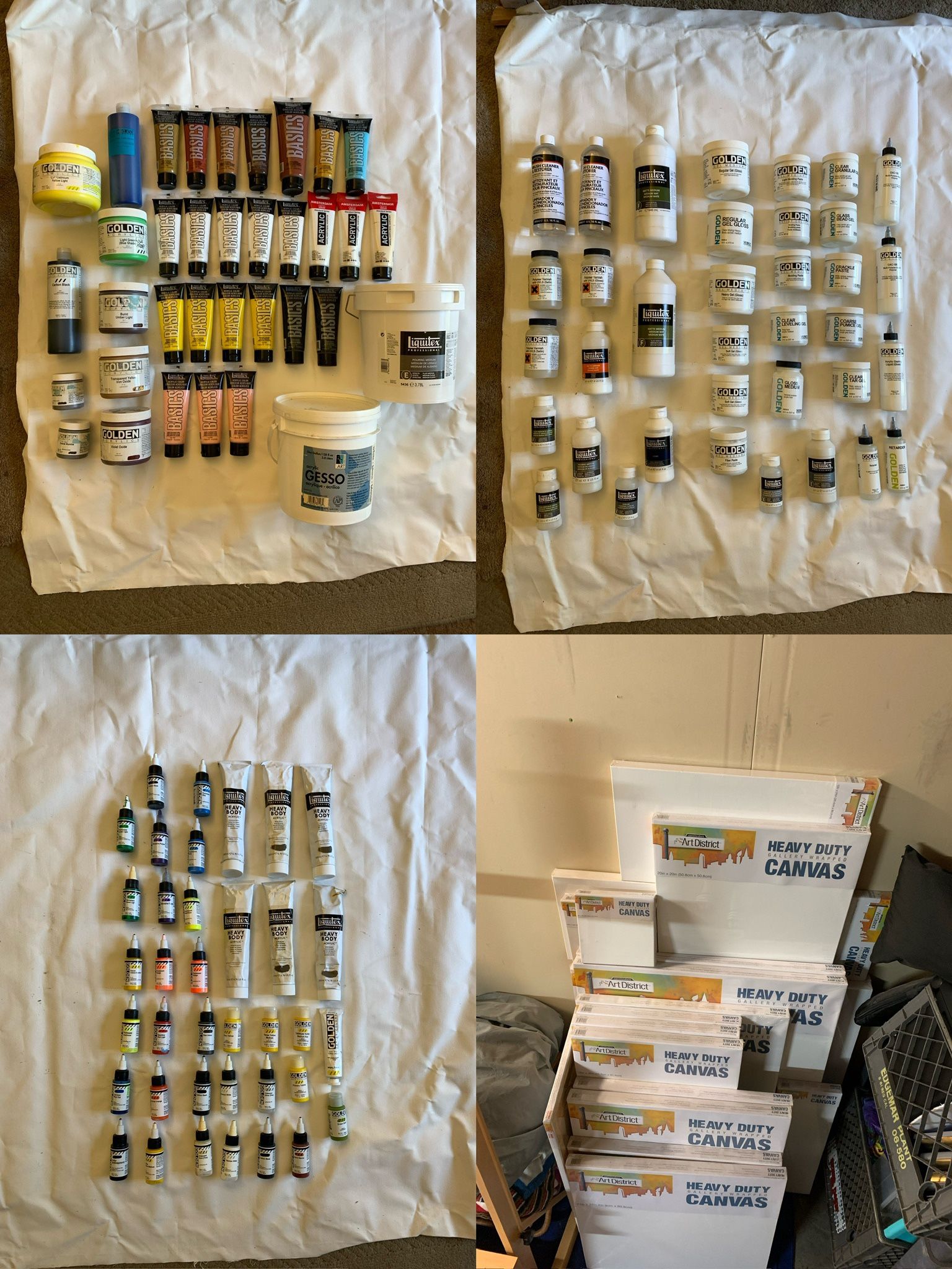 Full Home Art Studio With Paint, Mediums, Canvases And Easel 