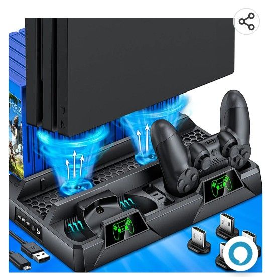 Brand New In Box Ps4 Stand With Cooling Fans And Controller Charger And Game Case Stand