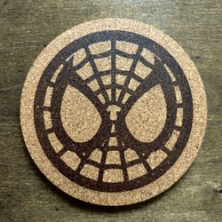 Spider-Man Mask Symbol Laser Engraved Cork Coaster