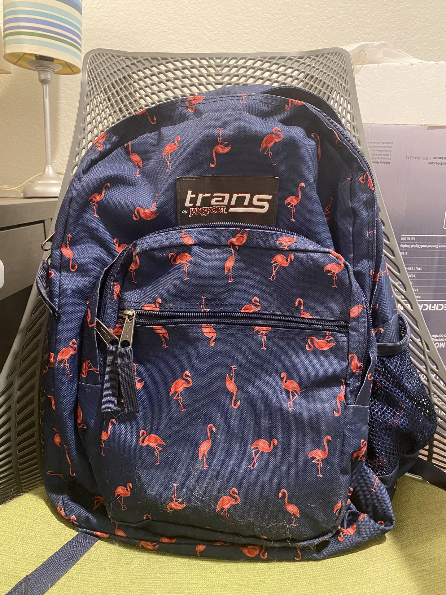 Backpack - Trans by JanSport Navy Blue Backpack w/ Flamingo Print Pattern Large Size