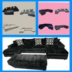 BRAND NEW 6X13X6FT AND 11X11FT U SECTIONAL SOFAS COUCHES,  BLACK FABRIC. CUSTOM MADE AVAILABLE