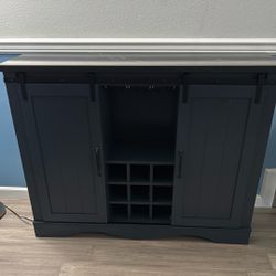 Wooden Bar With Glass And Bottle Storage 