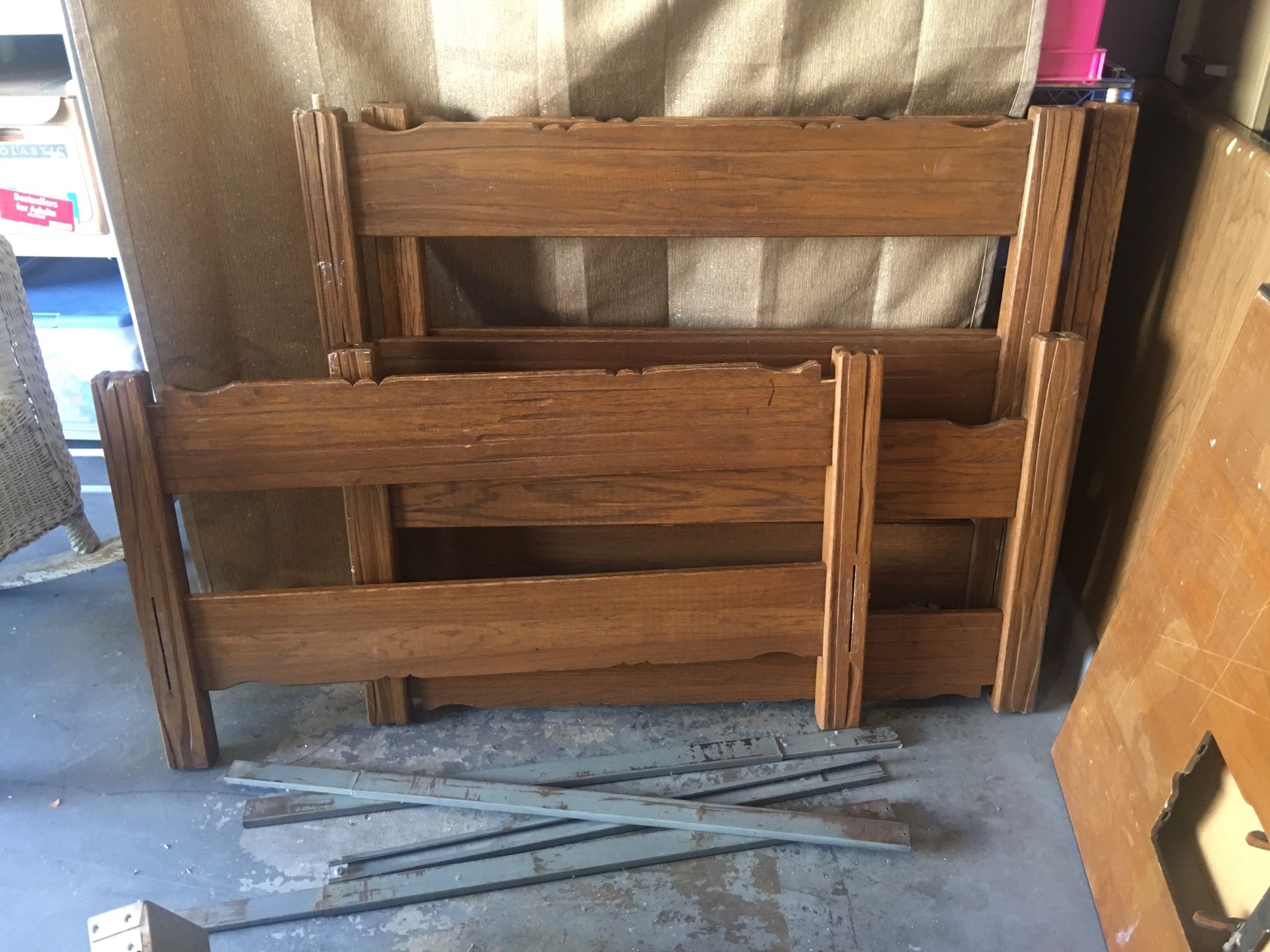 Solid oak twin bunk beds and matching desk with chair