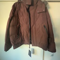 NEW Marc New York Men's Brown Faux Fur Trim Quilted Parka Jacket Coat Size L