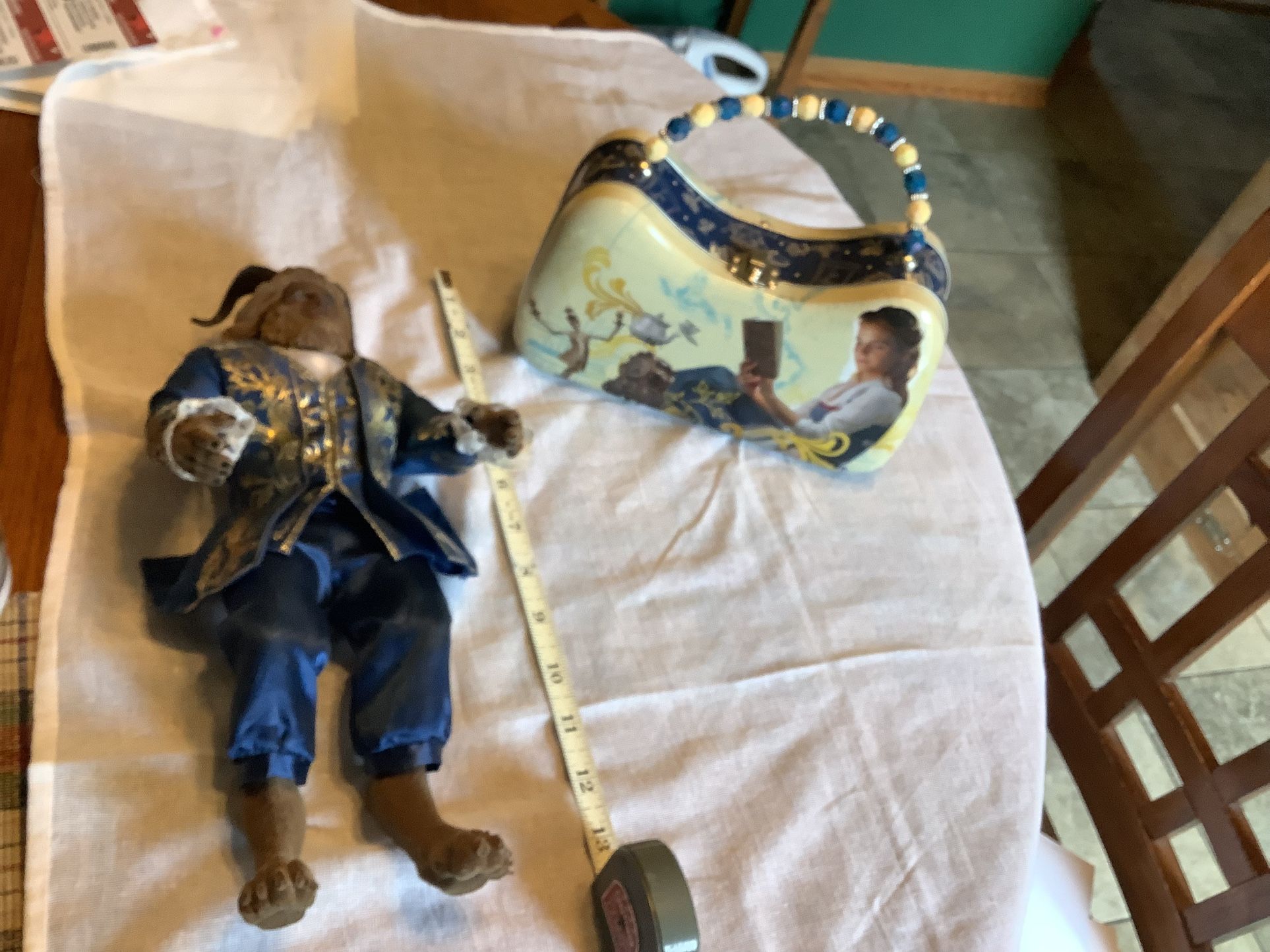 Disney Beauty and the Beast Grand Romance Figure approximately 12” tall and metal purse approximately 9” wide 6 tall