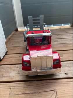 Large Red Semi Truck+Flatbed Trailer toy