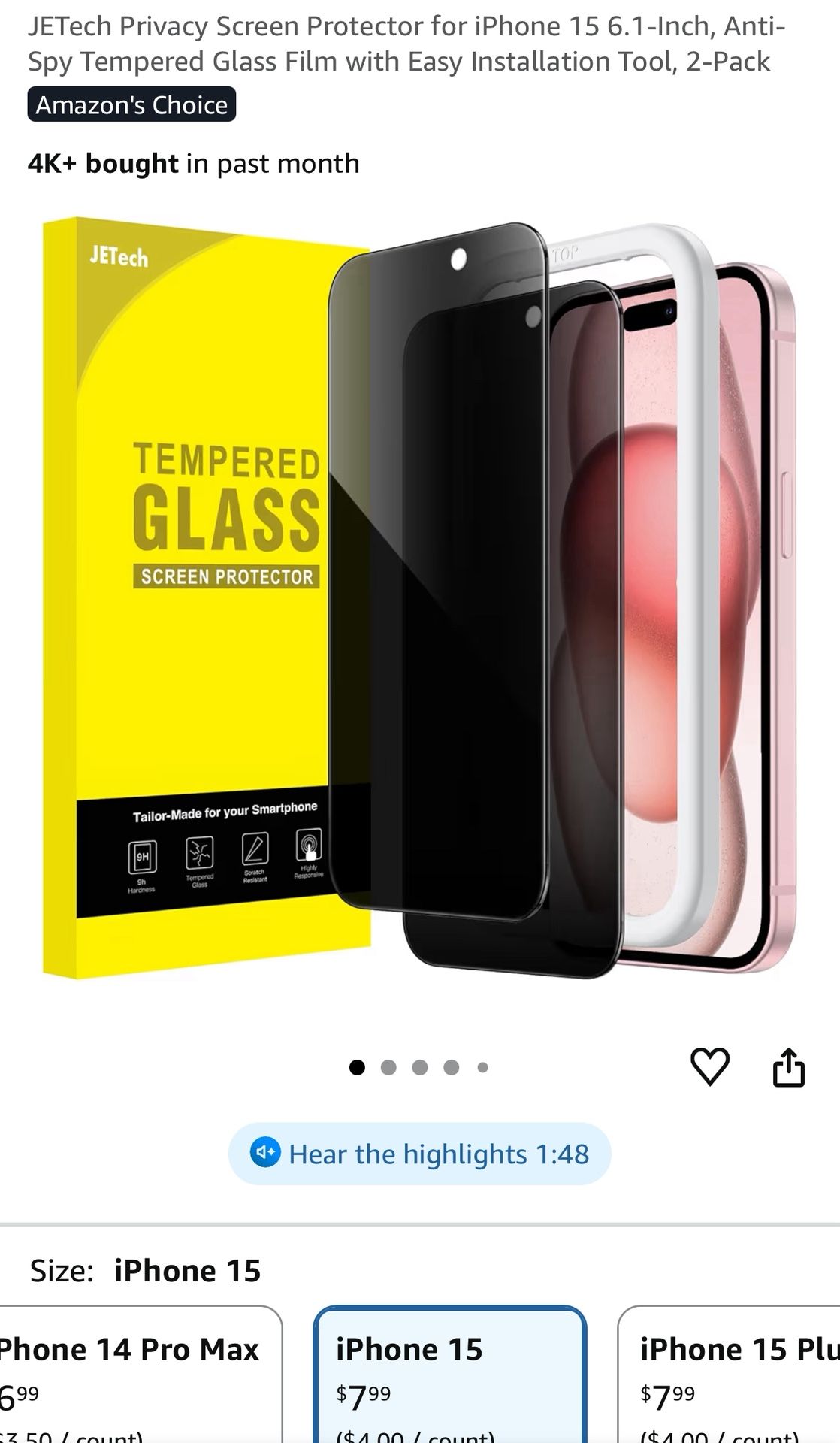 Privacy Screen Protector for iPhone 15