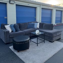Dark Blue L-Shape Sectional Sofa