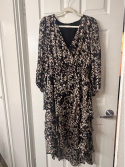 Vince Camuto Black Floral Tiered Midi/Maxi Dress