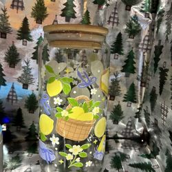 Lemon Themed Glass Cup With Lid