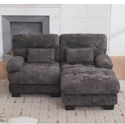 Gray Fabric Sectional Sofa with Ottoman