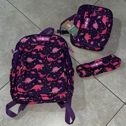 LoneCone Toddler Girl’s Little Learner Pink-Osaurus Rex Backpack, Insulated Fabric Lunchbox, and Bonus Pencil Bag
