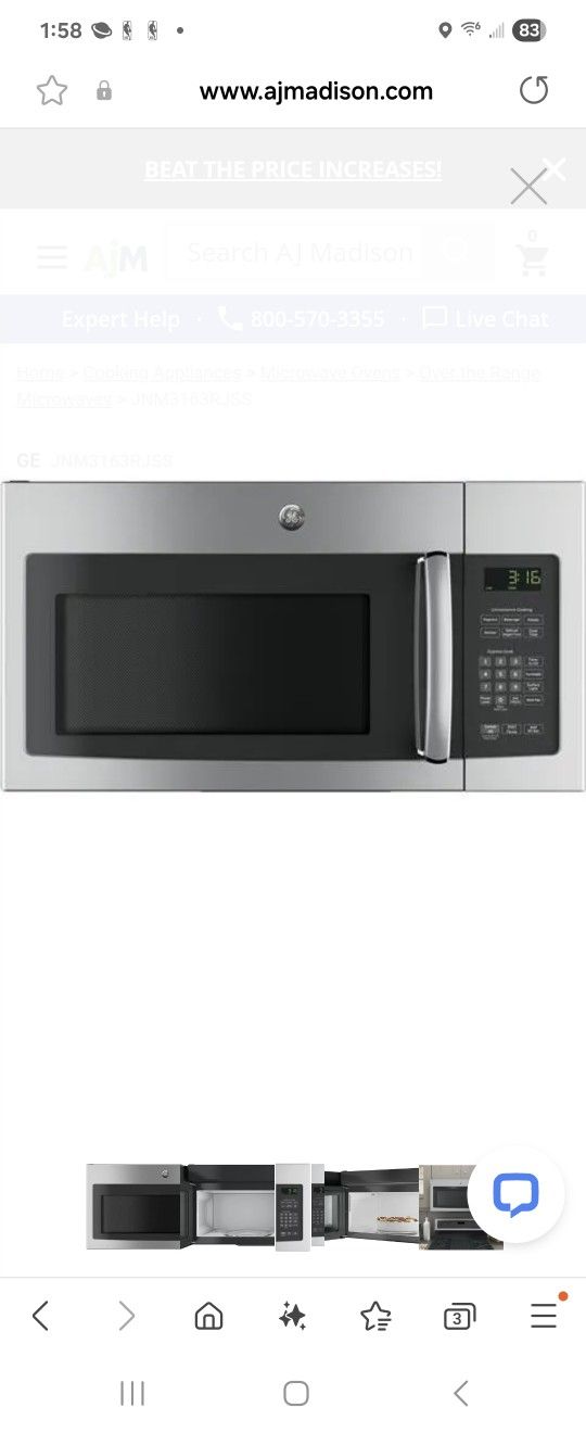 New In Box GE Over Range Microwave