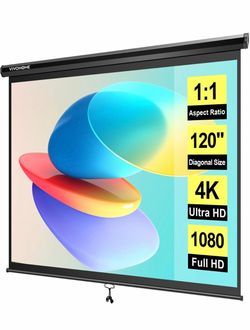 VIVOHOME 120 Inch 1:1 Pull Down Projector Screen, Black Manual Retractable 4K Projection Screen for Home Theater, Roll Up ALR Movie Screen for Ceiling