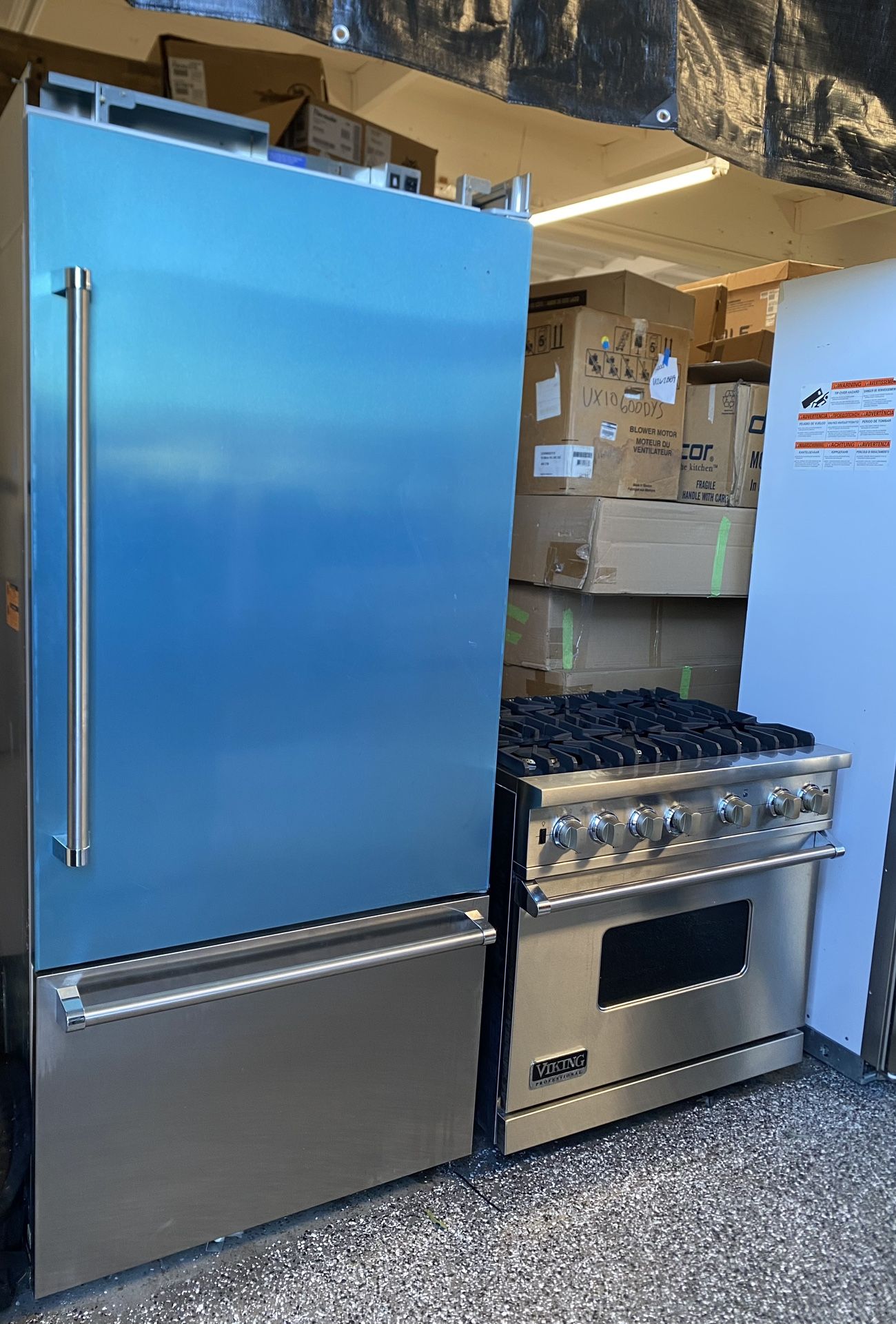 36” VIKING BUILT IN FRIDGE AND 36” GAS RANGE APPLIANCE SET