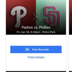 Padres Vs Phillies- 4 Field Level Seats. Sec 124