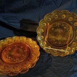 Four Piece Large Amber Antique Plates