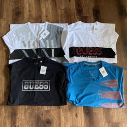 Four Men’s Guess brand Tee Shirts and V-Neck Bundle up for sale 