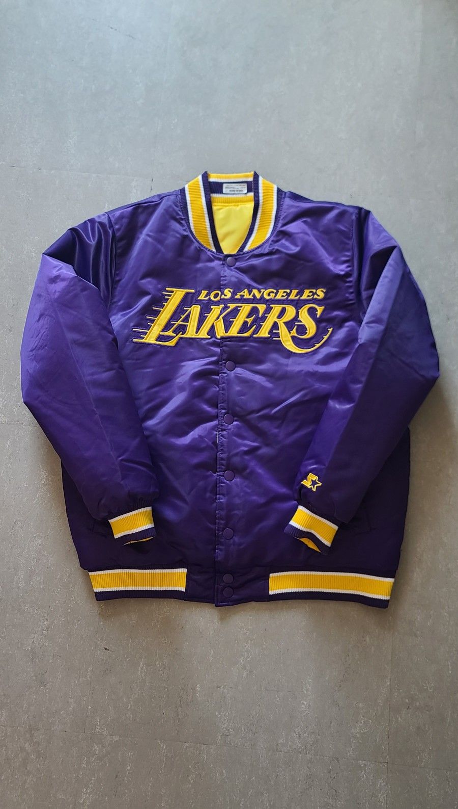Los Angeles Lakers Starter 'Reversible' Satin Full Snap Varsity Jacket Purple/Yellow