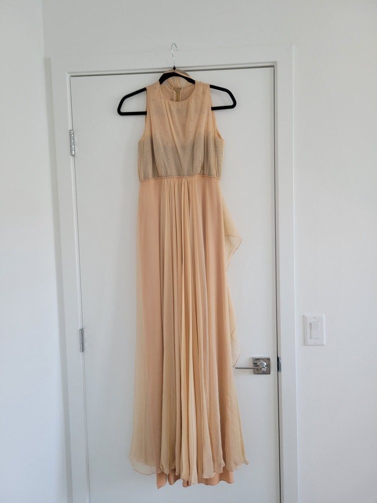Vintage 1970s ALFRED BOSAND Beaded Silk Chiffon Demi Empire Waist Gown With Cape