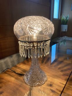 Antique American McKee brilliant cut crystal glass dome table lamp