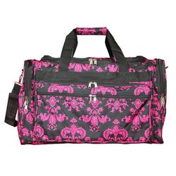 16” Carry On Duffle Bag w/ Shoulder Strap - Black Pink Damask