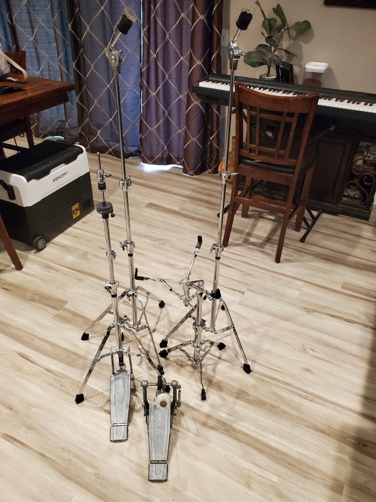 90's Pearl Drum Hardware Pack, Hihat, Snare, Cymbal Stands, and Bass Drum Pedal