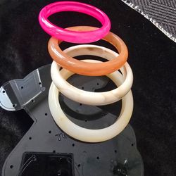 Stackable Women’s Resin Bangle Bracelet Set - Pink, Orange, Cream