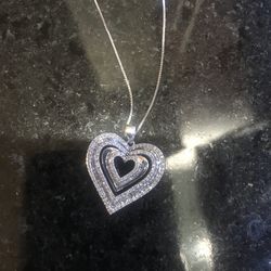 Sterling Silver Diamond heart pendant with silver link chain
