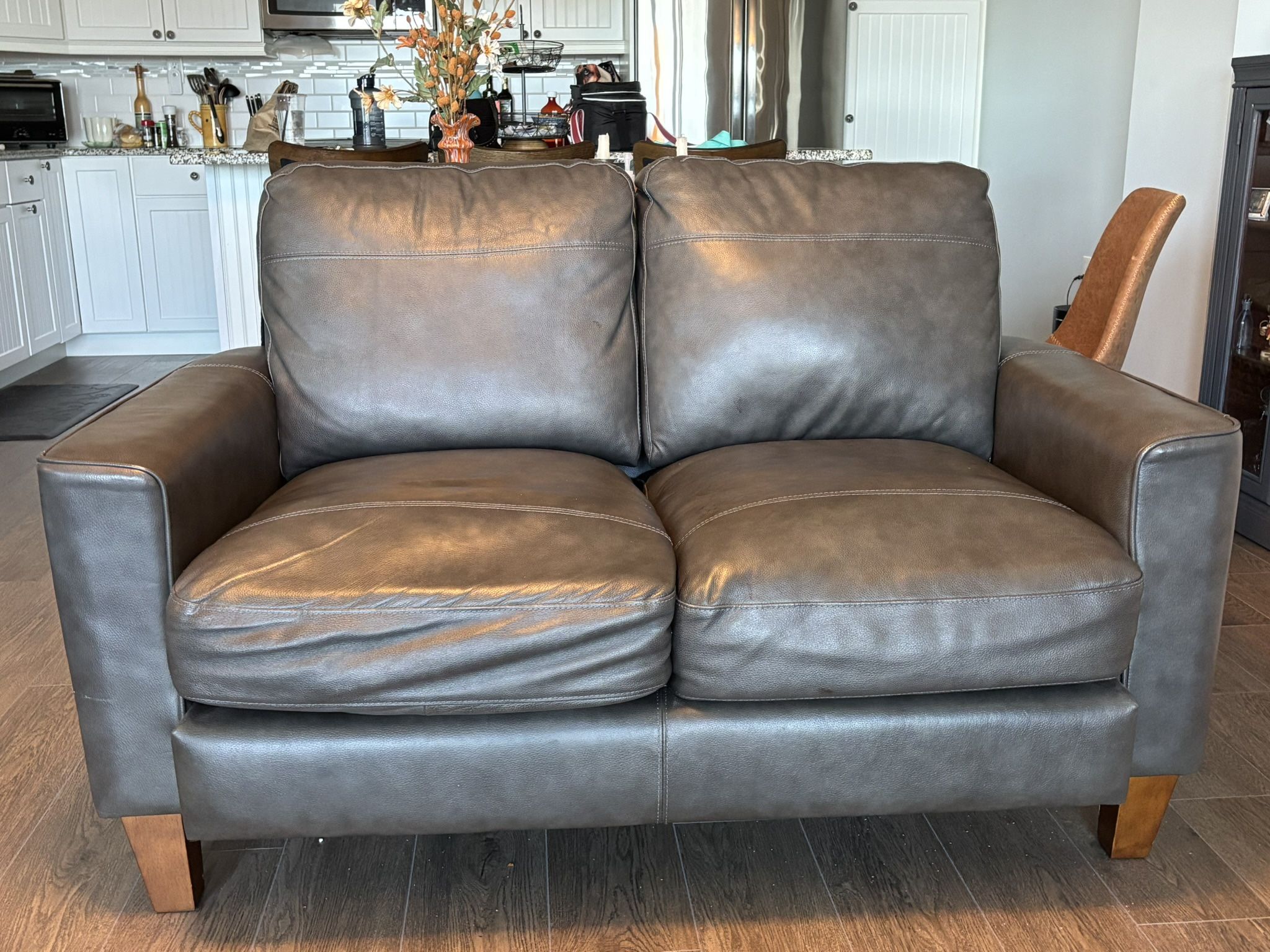 Haynes Gray Leather Loveseat - Like New! $300! Considering Reasonable Offers.